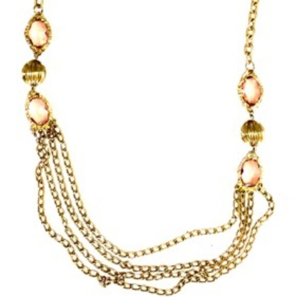 Huge Gold Multi Chain/Lucite Runway Necklace - Picture 1 of 8